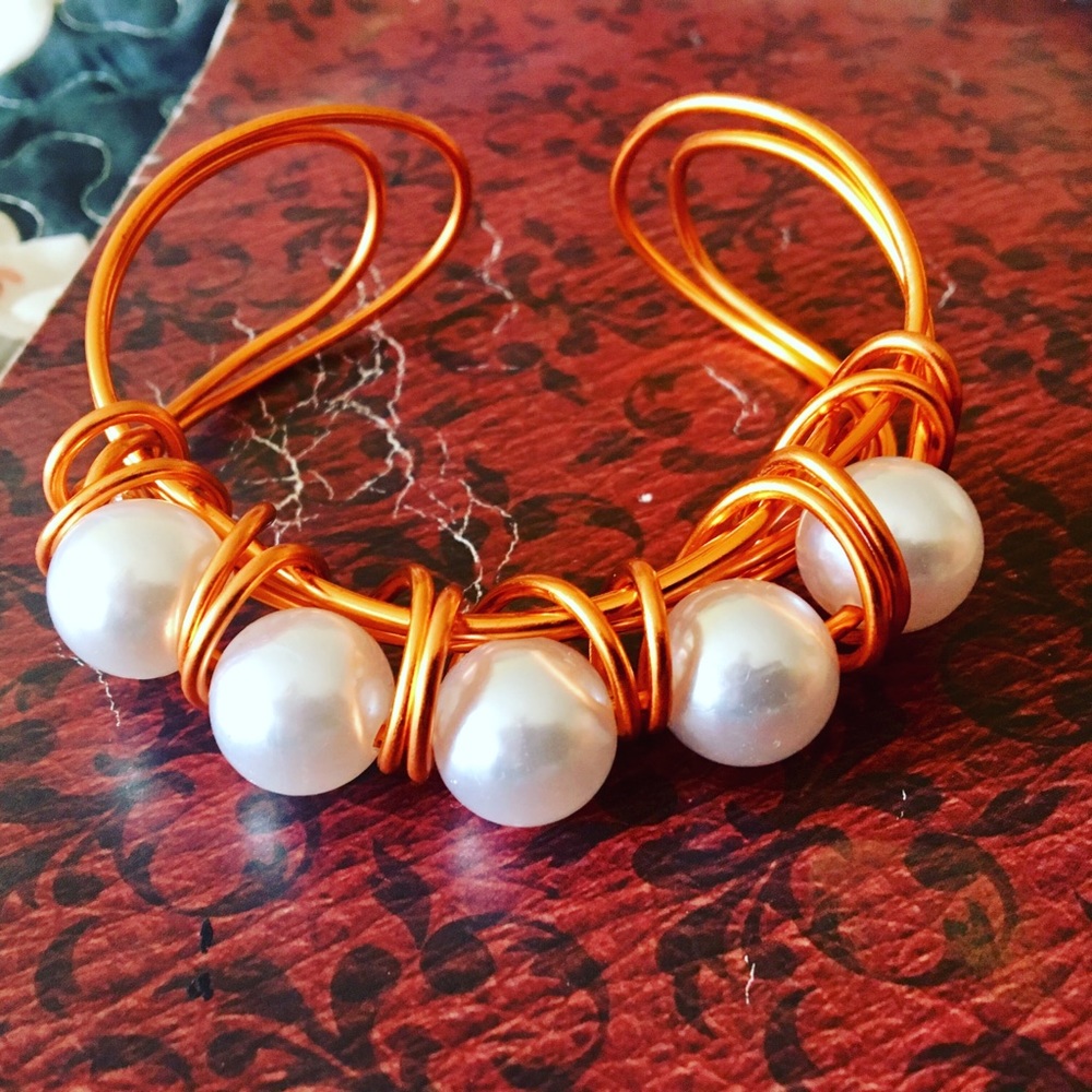Adjustable Pearl Wire wrapped Bracelet